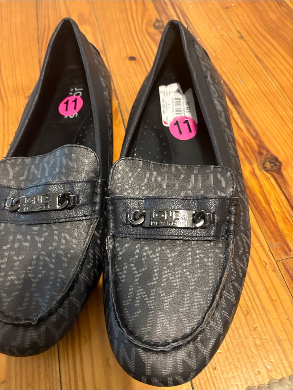 DKNY Black Logo Moccasin Loafers with Metal Accent